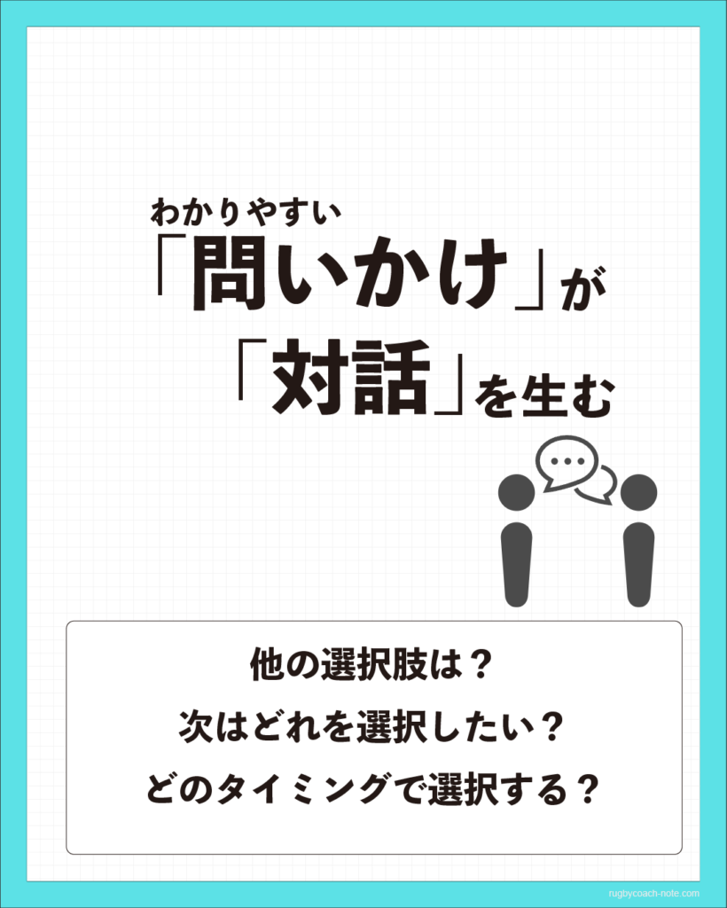 わかりやすい問いかけが対話を生む｜他の選択肢は？次はどれを選択したい？どのタイミングで選択する？
